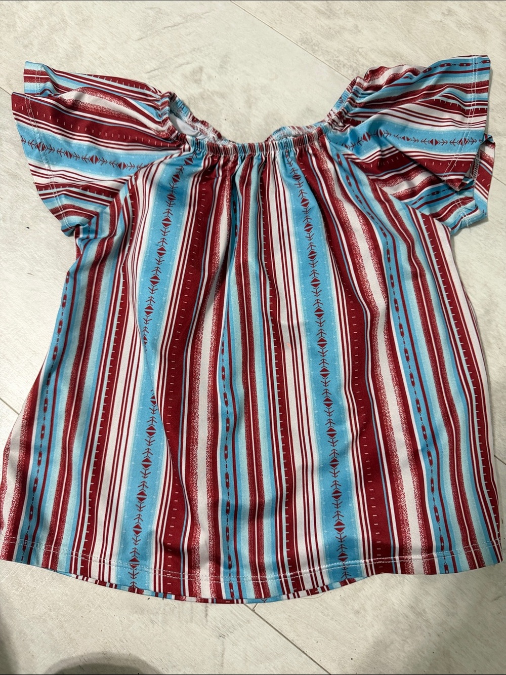 Girls' Off-Shoulder Stripe Top in Turquoise & Burgundy